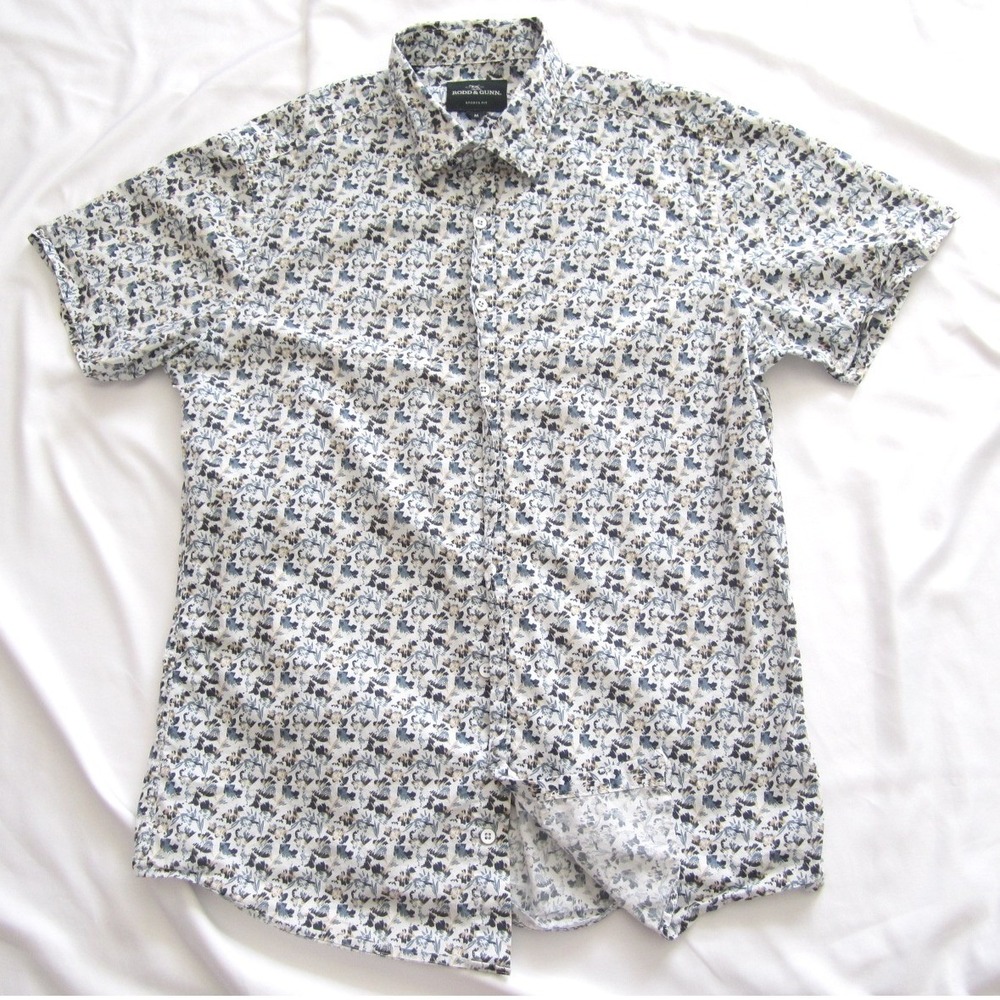 Rodd & Gunn Mens Sports Fit Floral Short Sleeve Cotton Button Shirt Blue M(M523)